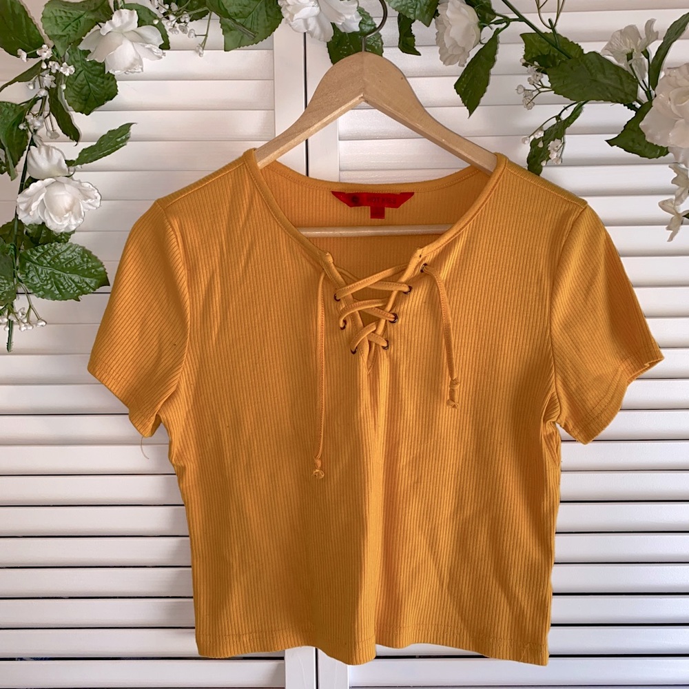 Mustard Tie-Up Crop Top